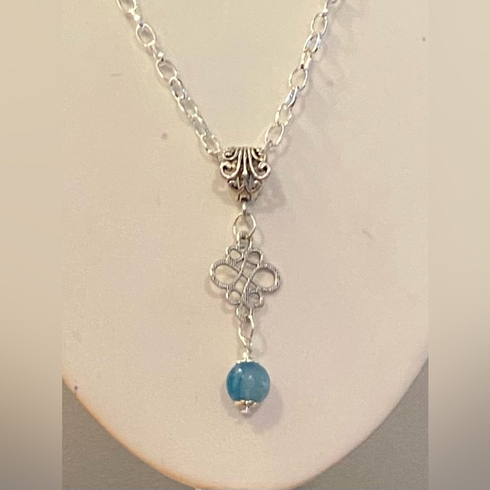 Gemstone A Grade Sky Blue Fire Agate semi-precious gemstone dangle necklace
